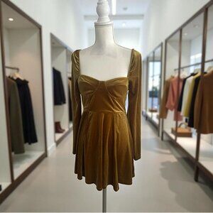 F21 Gold Velvet Long Sleeve Dress Size Small